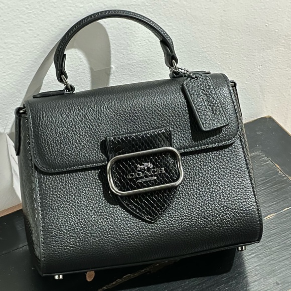 NWT COACH Morgan Top Handle Satchel CF321 in Blk Snake Embossed & Pebble Leather - Picture 1 of 8